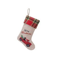 HKM-594835 Linen Christmas Stockings Set of 3 in Red and Green - 25x18cm Cloth Holiday Decor