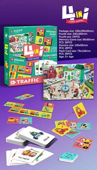 HKM-594899 Custom 4-in-1 Cartoon Puzzle and Memory Game Set for Kids - Educational Flash Cards and Jigsaw Fun