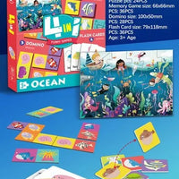 HKM-594899 Custom 4-in-1 Cartoon Puzzle and Memory Game Set for Kids - Educational Flash Cards and Jigsaw Fun