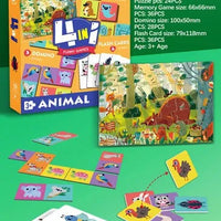 HKM-594899 Custom 4-in-1 Cartoon Puzzle and Memory Game Set for Kids - Educational Flash Cards and Jigsaw Fun