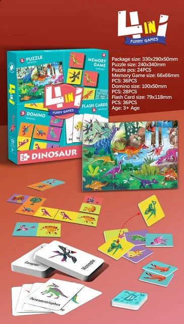 HKM-594899 Custom 4-in-1 Cartoon Puzzle and Memory Game Set for Kids - Educational Flash Cards and Jigsaw Fun