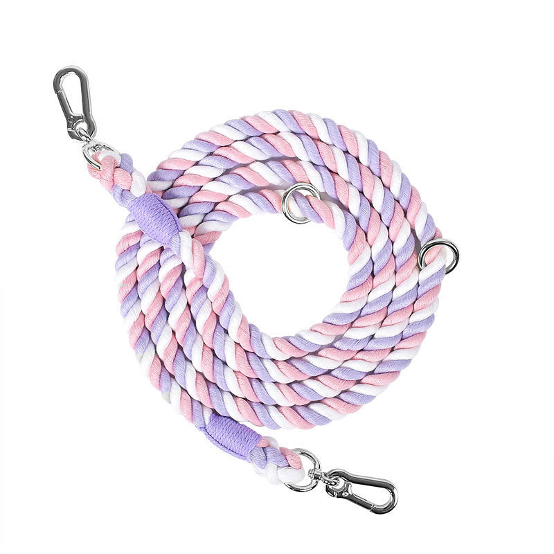 HKM-595027 Braided Double-Ended Dog Leash - Multifunctional Polyester Cotton, 210cm & 250cm Options