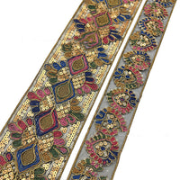 HKM-595155 Retro Ethnic Sequin Lace Embroidered Ribbon - Gold Strand Rope - 10 Yards