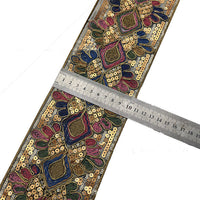HKM-595155 Retro Ethnic Sequin Lace Embroidered Ribbon - Gold Strand Rope - 10 Yards