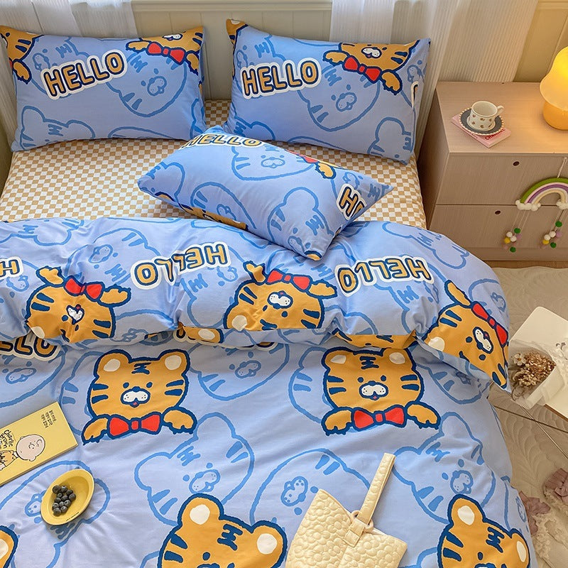 HKM-595219 Cartoon Girl Cotton Quilt Cover Set - Four-Piece Bedding Ensemble