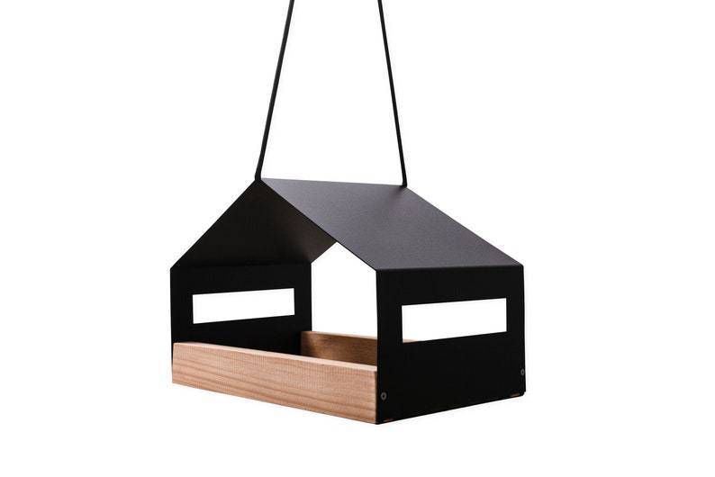 HKM-595475 Stylish Black Metal Hanging Bird Feeder for Outdoor Garden Decoration
