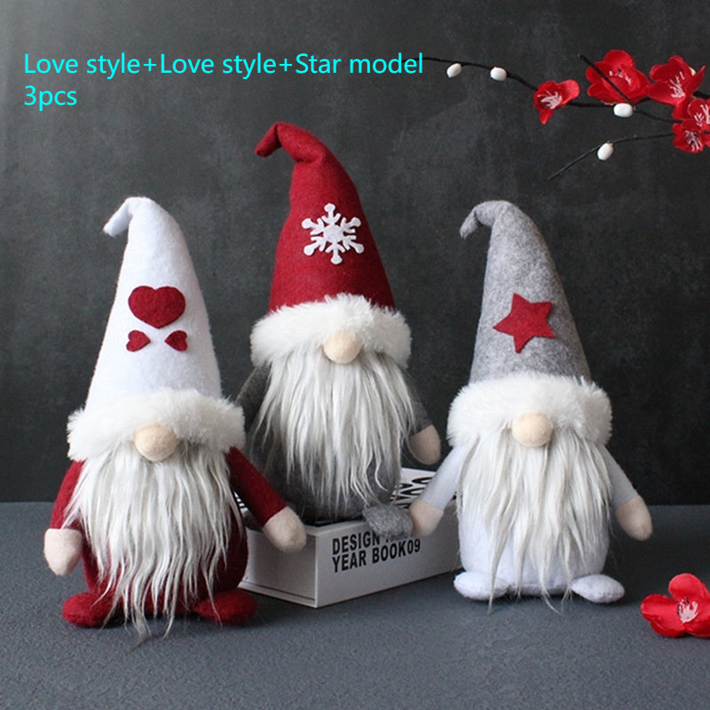 HKM-595987 Faceless Doll Plush Holiday Ornaments - Santa Claus Love, Snowflake, Star Models