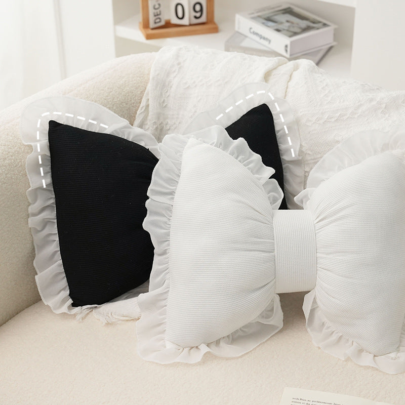 KTX-596179 Butterfly-Shaped Waist Pillow with Lace Trim for Home and Office Use - Soft PP Cotton, 40x32cm