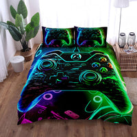 HKM-596179 Gamepad Pattern Three-Piece Bed Sheet Set with Duvet Cover and Pillowcases, Available in Multiple Sizes