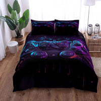 HKM-596179 Gamepad Pattern Three-Piece Bed Sheet Set with Duvet Cover and Pillowcases, Available in Multiple Sizes