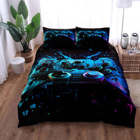 HKM-596179 Gamepad Pattern Three-Piece Bed Sheet Set with Duvet Cover and Pillowcases, Available in Multiple Sizes