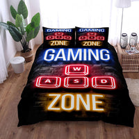 HKM-596179 Gamepad Pattern Three-Piece Bed Sheet Set with Duvet Cover and Pillowcases, Available in Multiple Sizes
