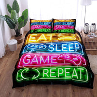 HKM-596179 Gamepad Pattern Three-Piece Bed Sheet Set with Duvet Cover and Pillowcases, Available in Multiple Sizes