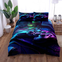 HKM-596179 Gamepad Pattern Three-Piece Bed Sheet Set with Duvet Cover and Pillowcases, Available in Multiple Sizes