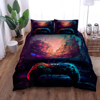 HKM-596179 Gamepad Pattern Three-Piece Bed Sheet Set with Duvet Cover and Pillowcases, Available in Multiple Sizes