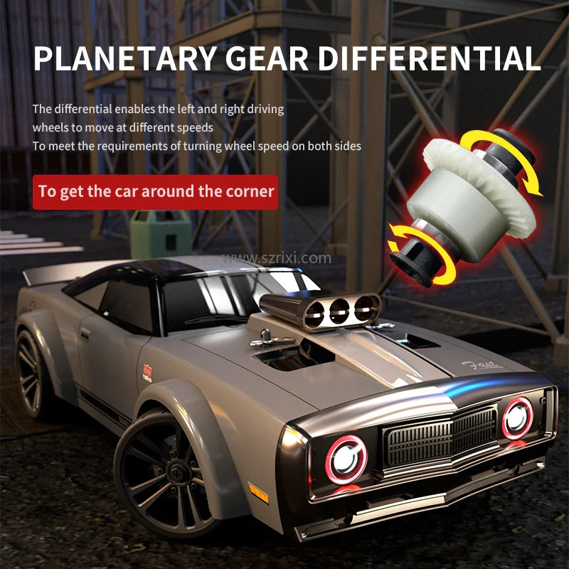 HKM-596371 High Speed 35km/h 4WD RC Car with LED Lights - Remote Control Muscle Drift Vehicle for Kids