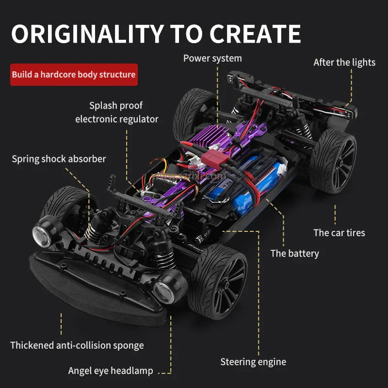 HKM-596371 High Speed 35km/h 4WD RC Car with LED Lights - Remote Control Muscle Drift Vehicle for Kids