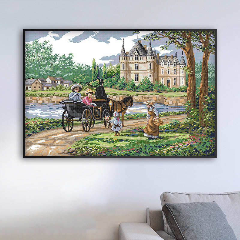 HKM-596371 Landscape Cross Stitch Embroidery Kit with Ecological Cotton Fabric