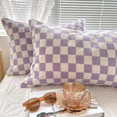 HKM-596499 Double-Sided Plaid Flannel Pillowcase Set in Multiple Colors