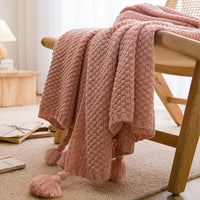 HKM-596691 Handmade Moss Stitch Blanket with Tassels for All-Season Comfort