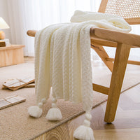 HKM-596691 Handmade Moss Stitch Blanket with Tassels for All-Season Comfort