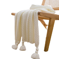 HKM-596691 Handmade Moss Stitch Blanket with Tassels for All-Season Comfort