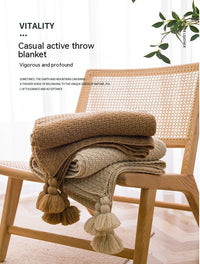 HKM-596691 Handmade Moss Stitch Blanket with Tassels for All-Season Comfort