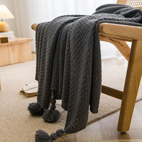 HKM-596691 Handmade Moss Stitch Blanket with Tassels for All-Season Comfort