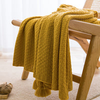 HKM-596691 Handmade Moss Stitch Blanket with Tassels for All-Season Comfort