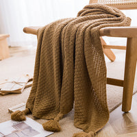 HKM-596691 Handmade Moss Stitch Blanket with Tassels for All-Season Comfort