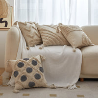 HKM-596819 Bohemian Style Pillowcase with Plush Tassels - 45x45 cm, Modern Simplicity Design