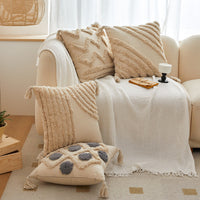 HKM-596819 Bohemian Style Pillowcase with Plush Tassels - 45x45 cm, Modern Simplicity Design