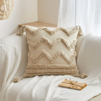HKM-596819 Bohemian Style Pillowcase with Plush Tassels - 45x45 cm, Modern Simplicity Design