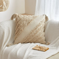HKM-596819 Bohemian Style Pillowcase with Plush Tassels - 45x45 cm, Modern Simplicity Design