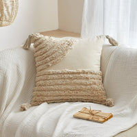 HKM-596819 Bohemian Style Pillowcase with Plush Tassels - 45x45 cm, Modern Simplicity Design