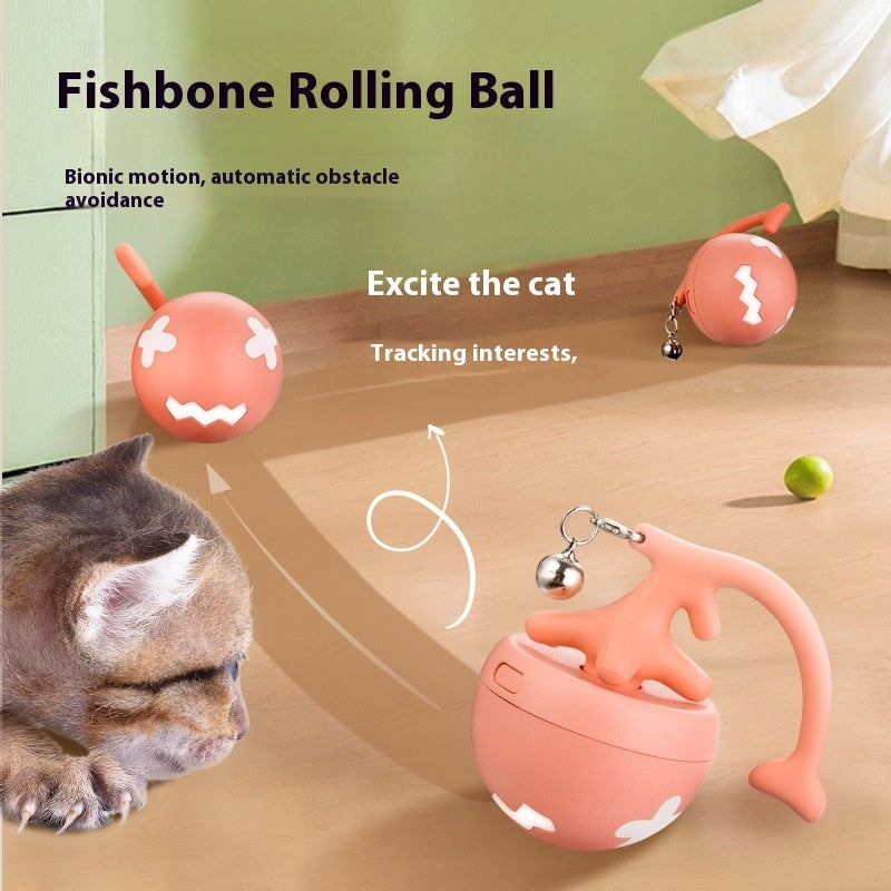 HKM-596819 Smart Interactive Cat Toy Ball - USB Rechargeable Self-Playing Pet Toy with Obstacle Avoidance and Detachable Tail