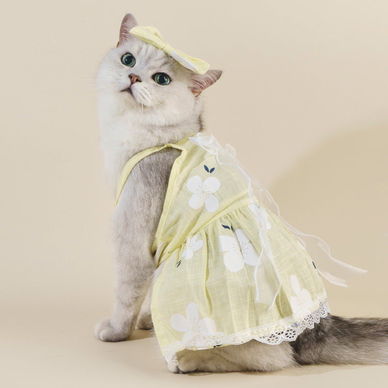 HKM-597139 Floral Cotton Slip Dress for Pets - Lightweight Mesh Skirt for Spring and Summer
