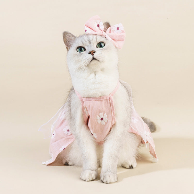 HKM-597139 Floral Cotton Slip Dress for Pets - Lightweight Mesh Skirt for Spring and Summer