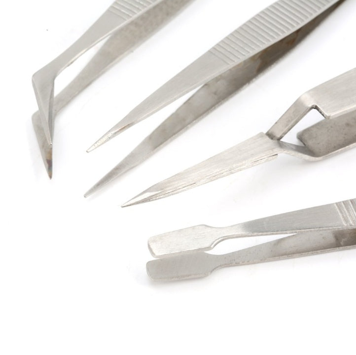 HKM-597203 Stainless Steel Precision Tweezers Set for Jewelry and Makeup - 4-Piece Tool Kit