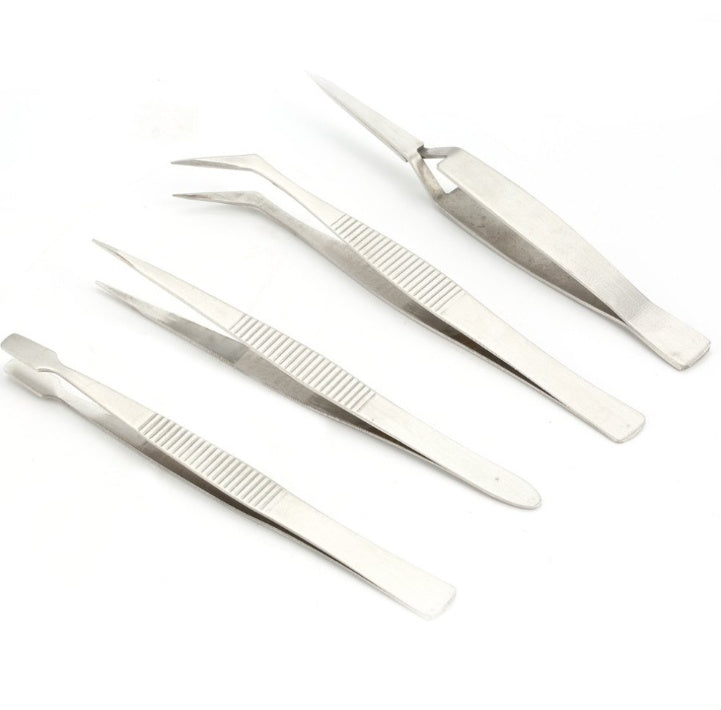 HKM-597203 Stainless Steel Precision Tweezers Set for Jewelry and Makeup - 4-Piece Tool Kit