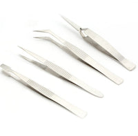 HKM-597203 Stainless Steel Precision Tweezers Set for Jewelry and Makeup - 4-Piece Tool Kit