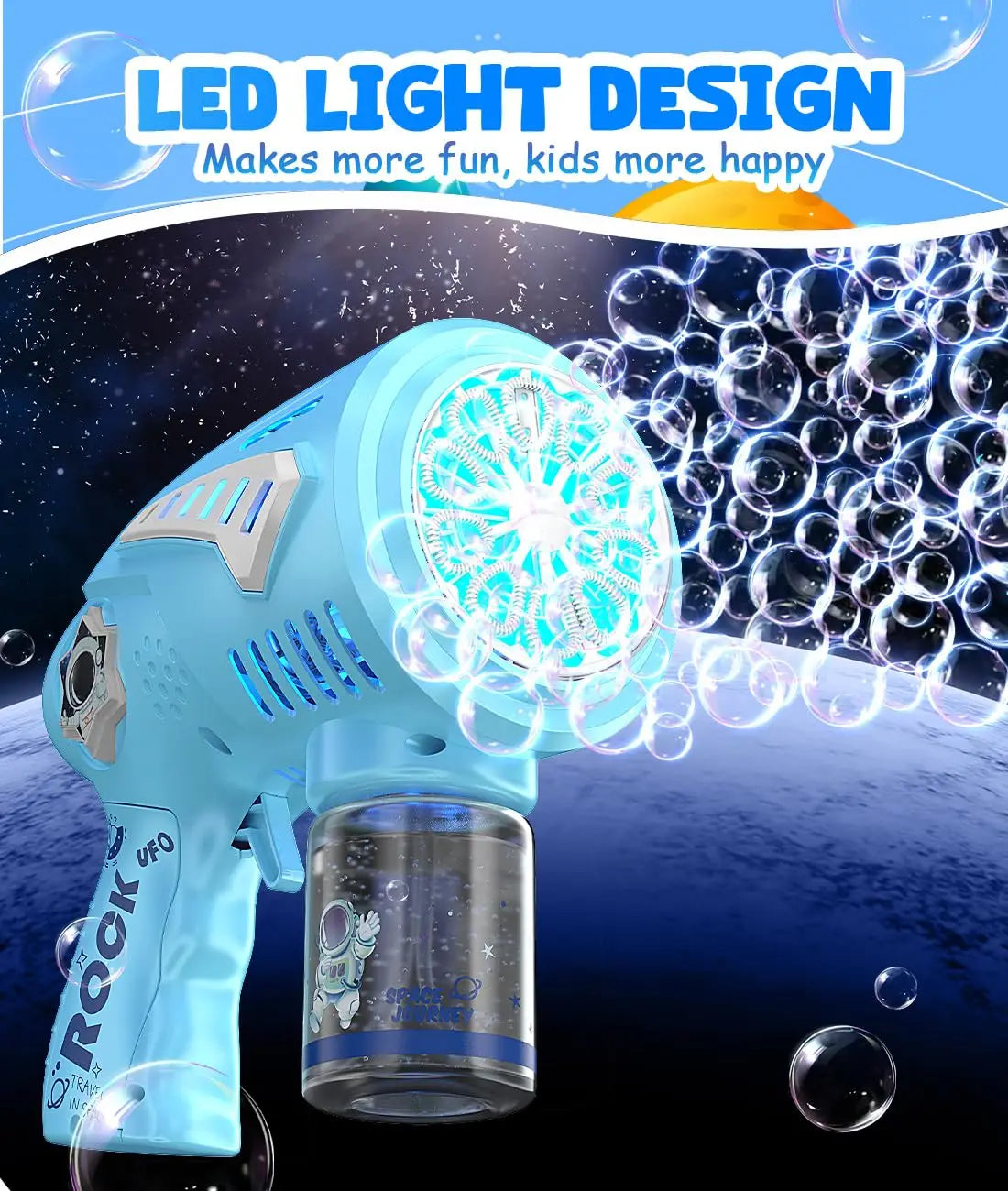 HKM-597331 Rechargeable 72-Hole Bubble Blaster with LED Lights for Kids