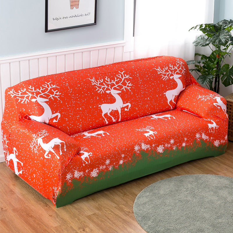 HKM-597587 Christmas Stretch Sofa Cover - All-Inclusive Design for Various Sizes: Single to Four-Person Positions