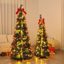HKM-597651 Foldable Telescopic Green Velvet Christmas Tree with Warm Lights for Holiday Decor