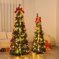 HKM-597651 Foldable Telescopic Green Velvet Christmas Tree with Warm Lights for Holiday Decor