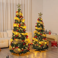 HKM-597651 Foldable Telescopic Green Velvet Christmas Tree with Warm Lights for Holiday Decor