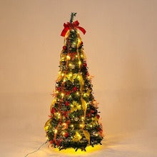 HKM-597651 Foldable Telescopic Green Velvet Christmas Tree with Warm Lights for Holiday Decor
