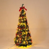 HKM-597651 Foldable Telescopic Green Velvet Christmas Tree with Warm Lights for Holiday Decor