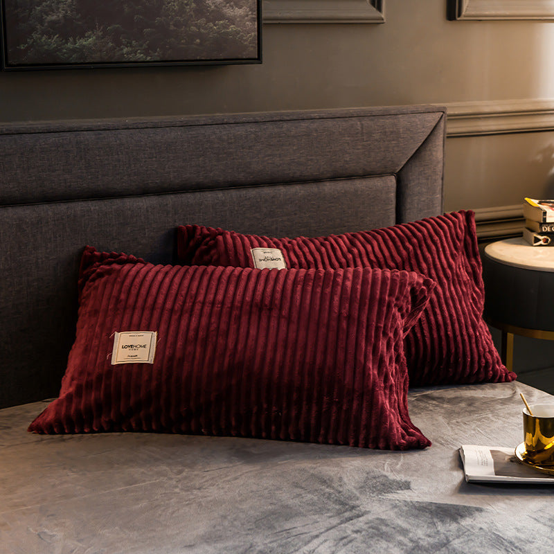 HKM-597651 Warm Coral Velvet Flannel Pillowcase Set - Modern Decorative Bedding, 74x48cm, Soft Touch