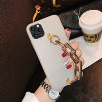 HKM-597779 Leather Wrist Strap Chain for iPhone Models - Compatible PU Back Cover in Brown, Gray, Black